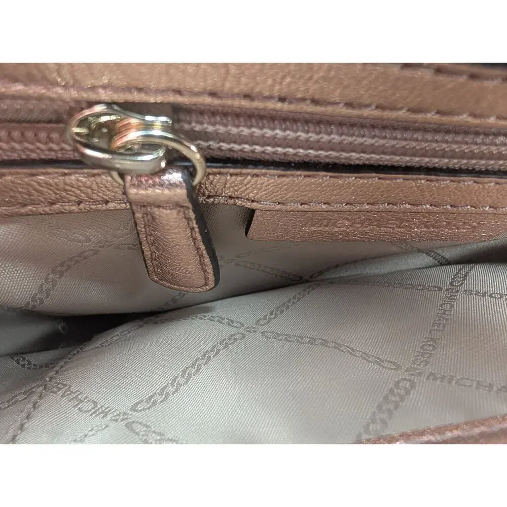 Michael Kors Rose Gold Quilted Metallic Leather Crossbody Bag Purse Small